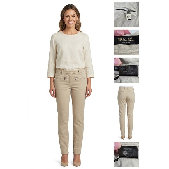 Loro Piana Pants - Loro Piana Pants Womens 40 Beige Cotton Stretch Made in Italy Luxury Zipper Hem